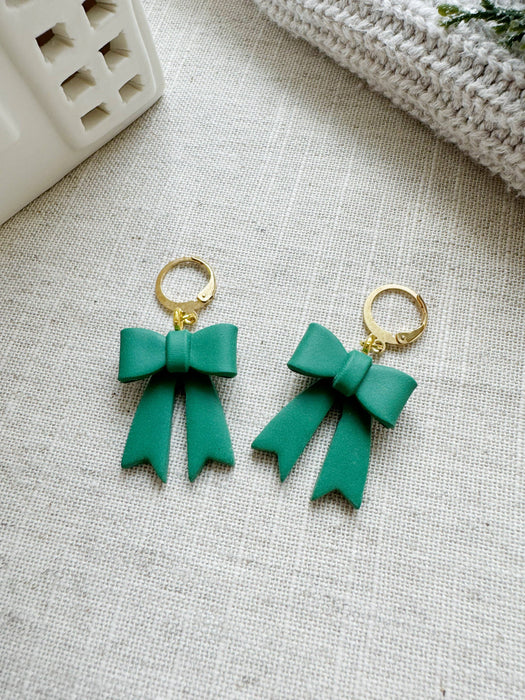 Holiday Bow Huggies | Polymer Clay Earrings 