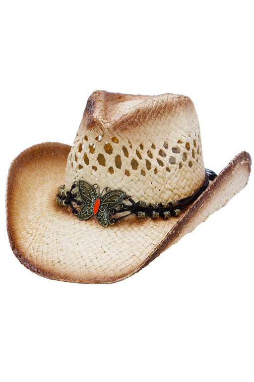 Butterfly Emblem Waxed String Straw Cowboy Hat