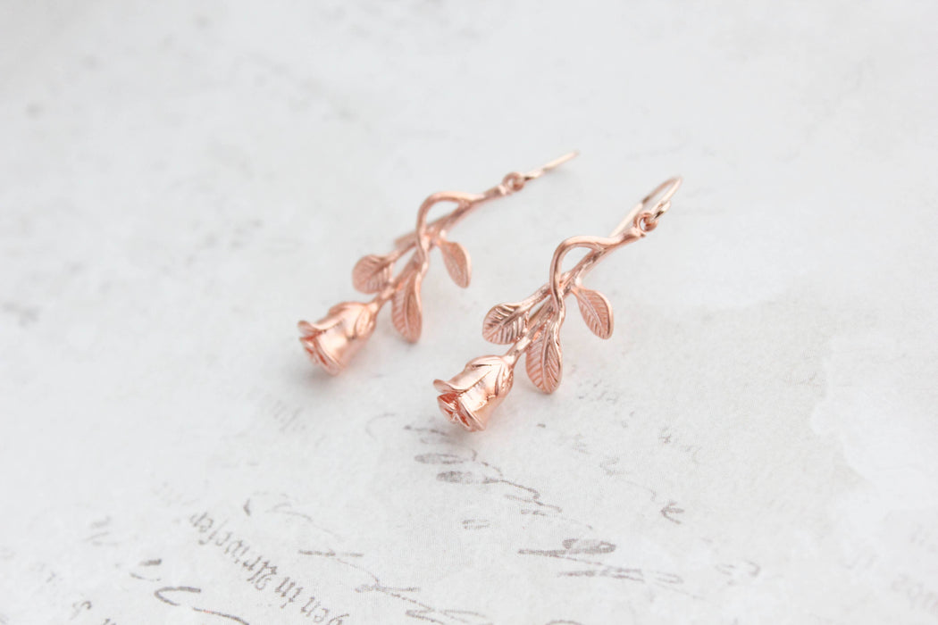Long Stem Rose Earrings gold