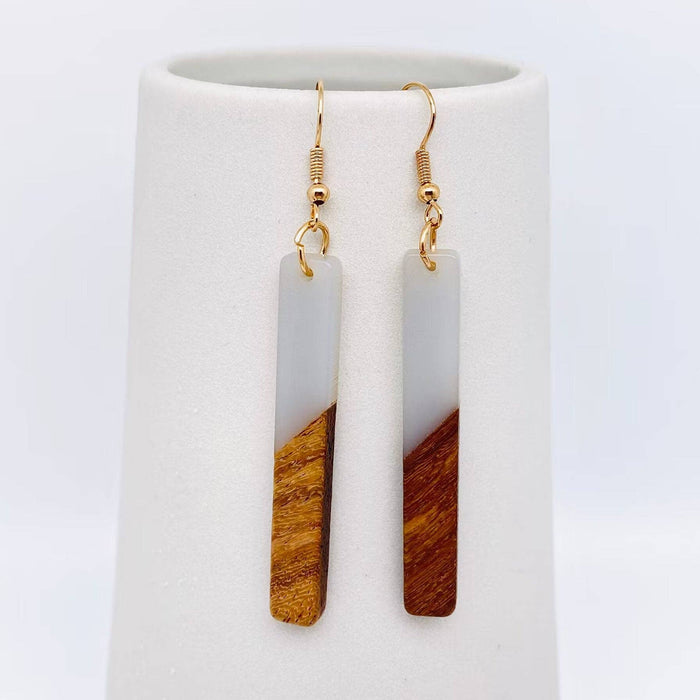 Resin Wooden Stick Rectangular Pendant Earrings