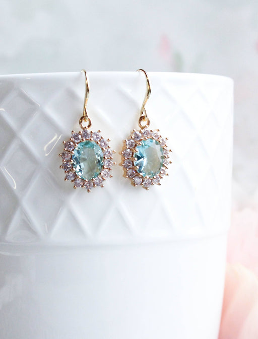 Aqua Glass Earrings | Sparkling Oval Drops