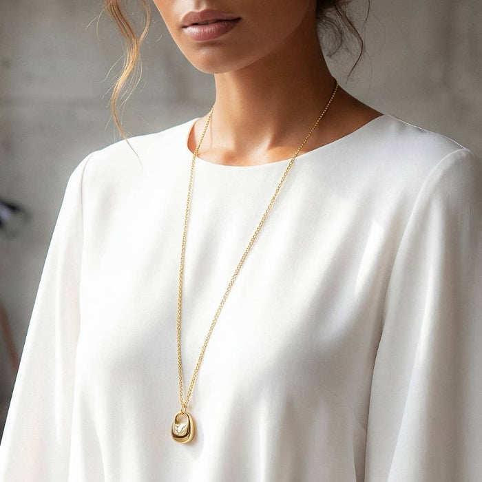 Oval Pendant Long Chain Necklace