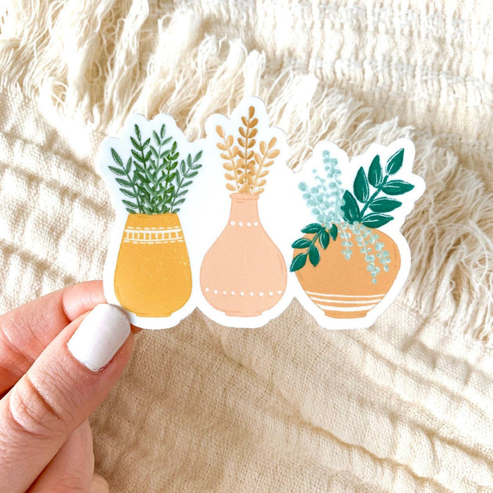 Three Terra Cotta Planters Sticker, 3x2.25in