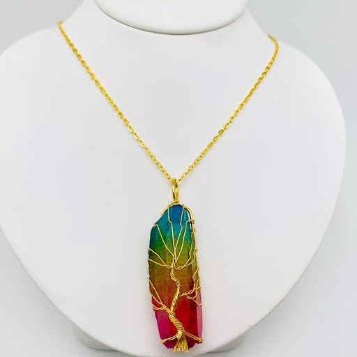 Tree of Life Colored Crystal Charm Necklace