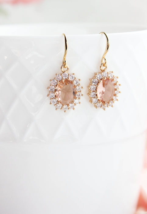 Sparkling Glass Earrings | Oval Drop Earrings | Peach Blush