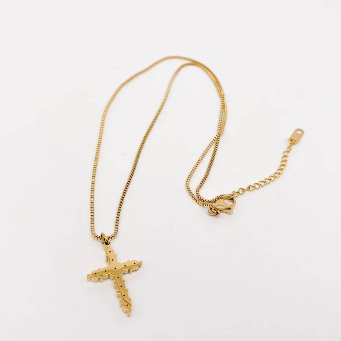 Stainless Steel Inlaid Zircon Cross Pendant Necklace - FGS