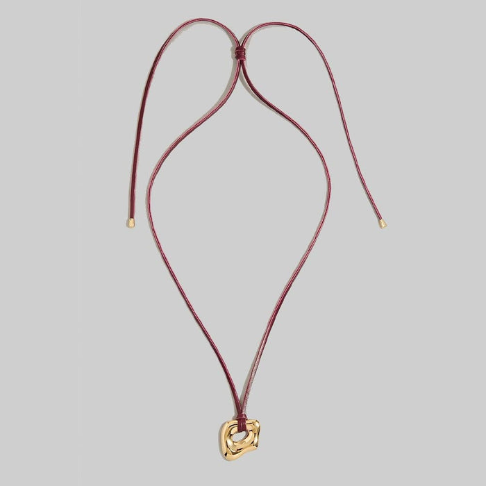 Abstract Gold Pendant Adjustable Cord Necklace