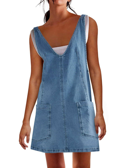 Denim scoop neck overall dress