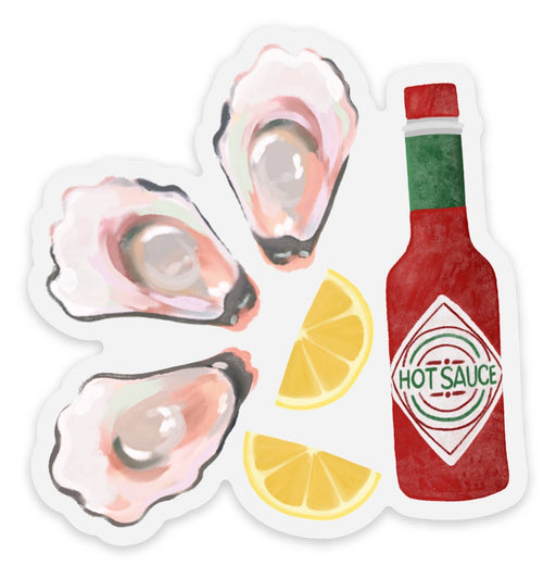 Clear Oysters & Hot Sauce Sticker, 3x2.88in