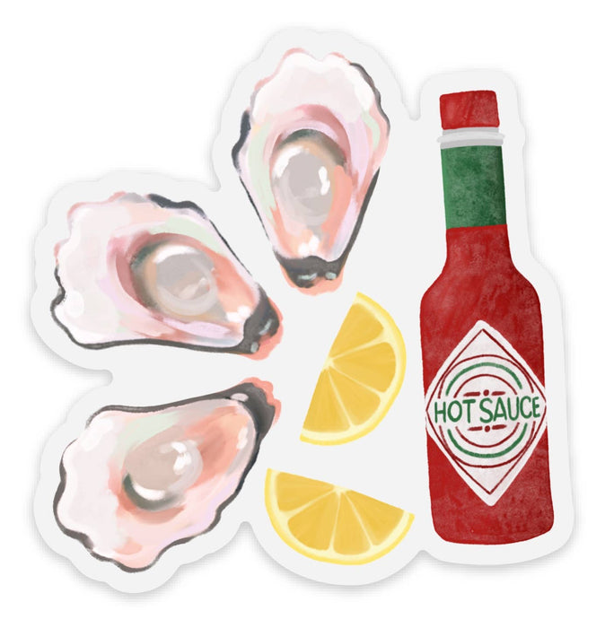 Clear Oysters & Hot Sauce Sticker, 3x2.88in