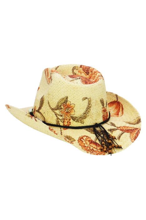 Floral Print Raffia Straw Cowboy Hat