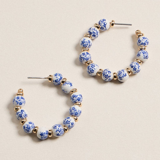 Floral Ceramic Beaded Hoop Earrings