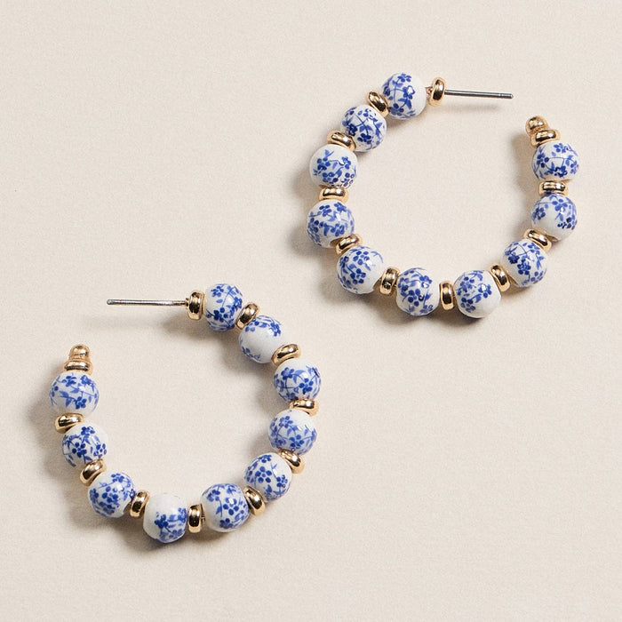 Floral Ceramic Beaded Hoop Earrings