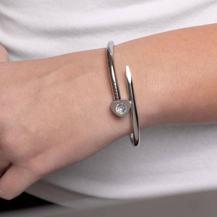 18K Gold PVD Stainless Steel Heart with Stone Bangle