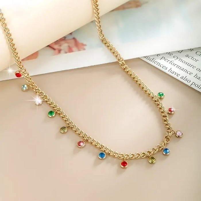 18K Gold Plated Necklace with Color Gem Stones