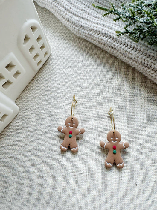 Gingerbread Hoops | Polymer Clay Earrings 