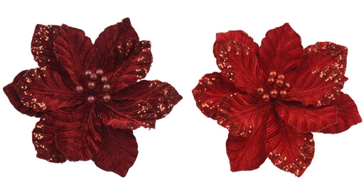 Double Poinsettia on Clip Dark Red/Lt. Red