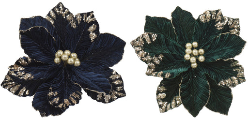 Double Poinsettia on Clip Navy/Emerald with Silver