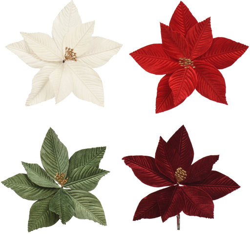 Poinsettia on Clip Velvet Cream/Green/Red/Burgundy