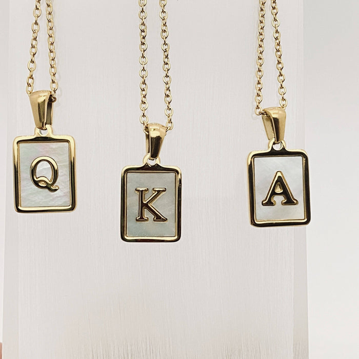 Mio Queena - Square Initial 18K Gold-plated Stainless Steel Necklace: Golden T (including chain)