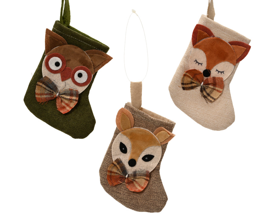 Orn Stocking Owl/Fox/Deer 15 cm
