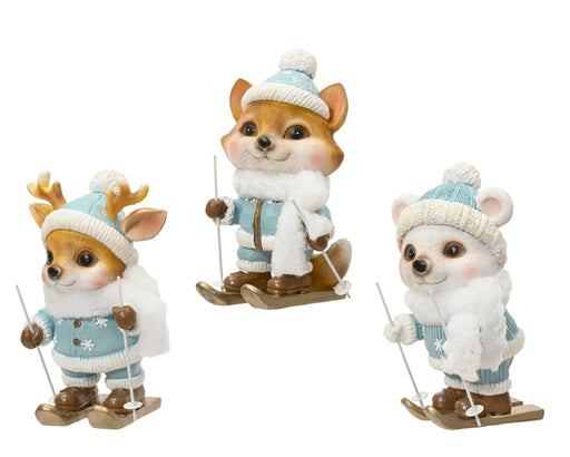 Animals Skiing in Blue & White Outfits 21.5 cm