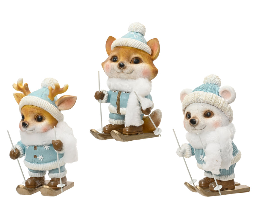 Animals Skiing in Blue & White Outfits 21.5 cm