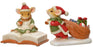 Mouse in Red Toque Reading/Pulling Bag of Gifts