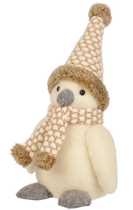 Beige Penguin with Tan & White Toque & Scarf