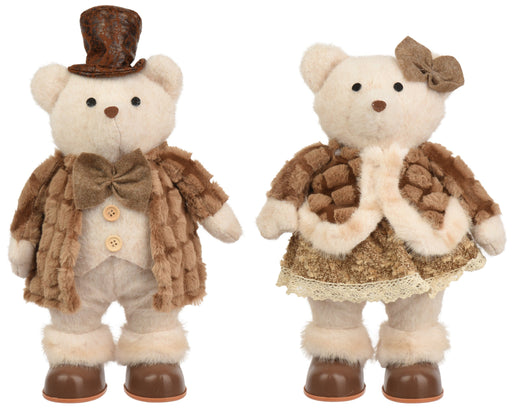 Mr/Mrs Teddy Bear Cream with Brown Vintage Dress 43 cm