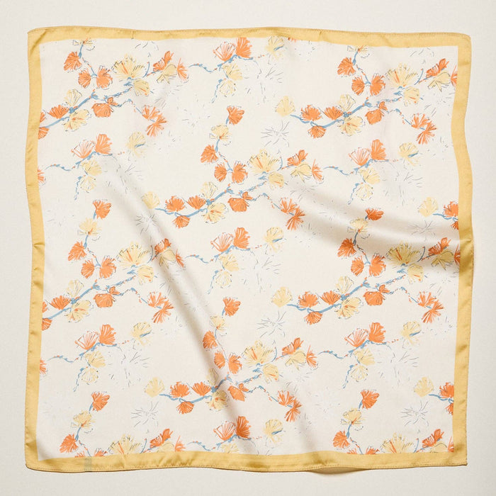 Delicate Floral Branch Square Scarf | Soft Botanical Print Silk-Feel Scarf