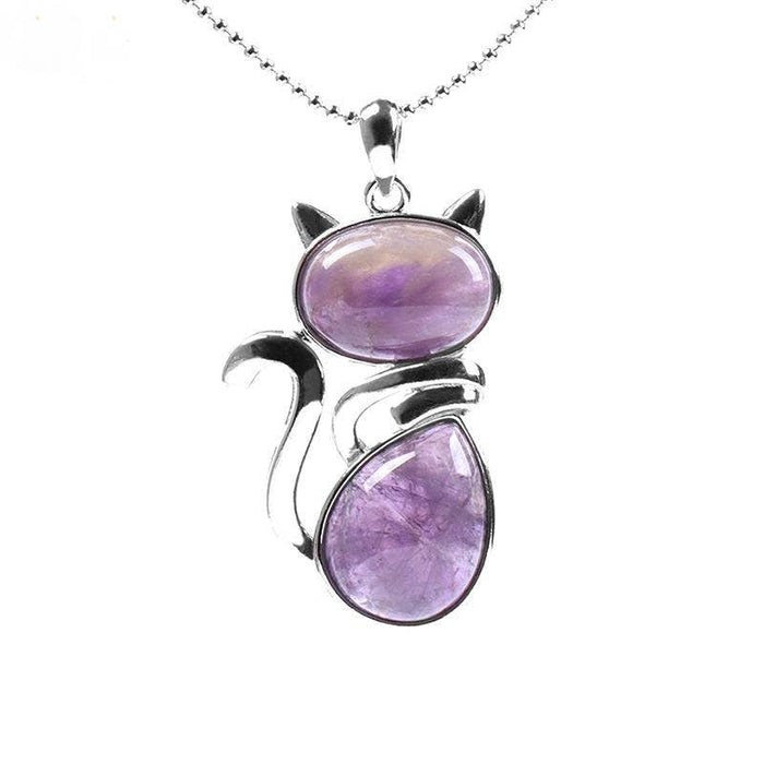 Natural Stone Cat-shaped Pendant Necklace - CS