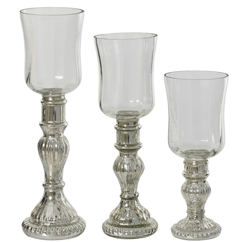 Hurricane Tealight with Silver Stem Set of 3