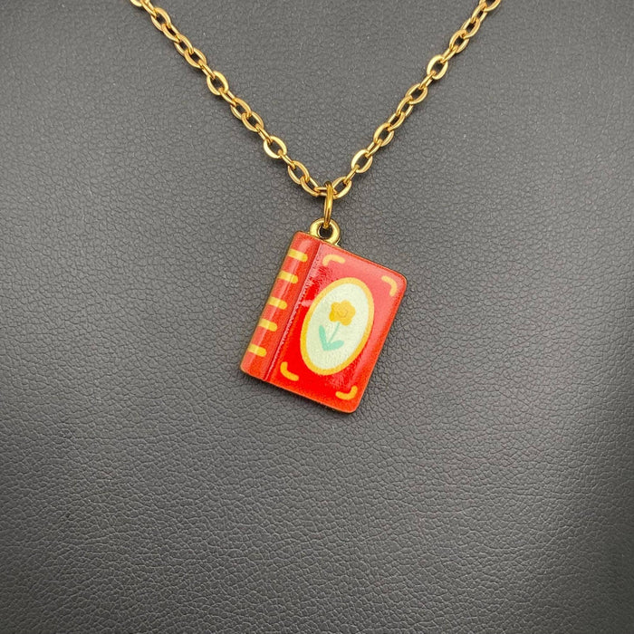 Enamel Book 18K Golden S.Steel Necklace