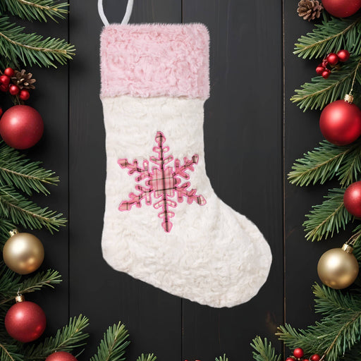 Pink Tones Embroidered Fuzzy Christmas Stockings
