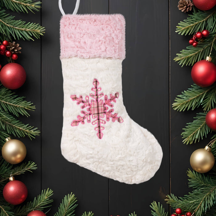 Pink Tones Embroidered Fuzzy Christmas Stockings