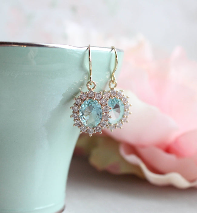 Aqua Glass Earrings | Sparkling Oval Drops