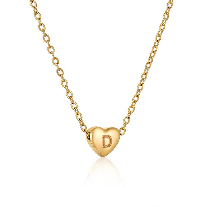 Stainless Steel Heart-shaped Alphabet Pendant Necklace