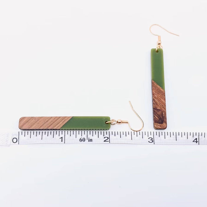 Resin Wooden Stick Rectangular Pendant Earrings