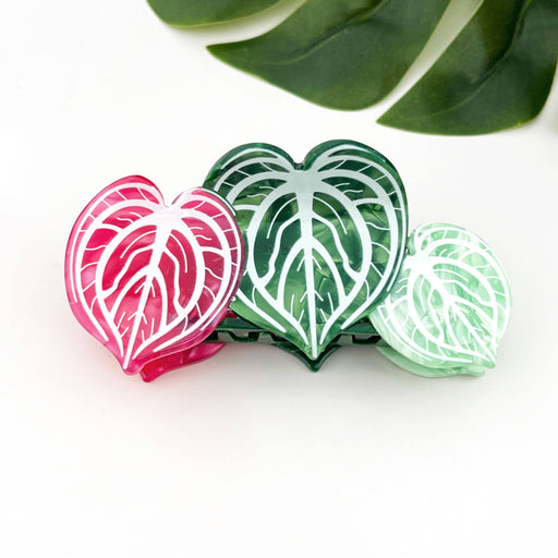 Red Palm Leaf & Monstera Acetate Hair Claw Clip