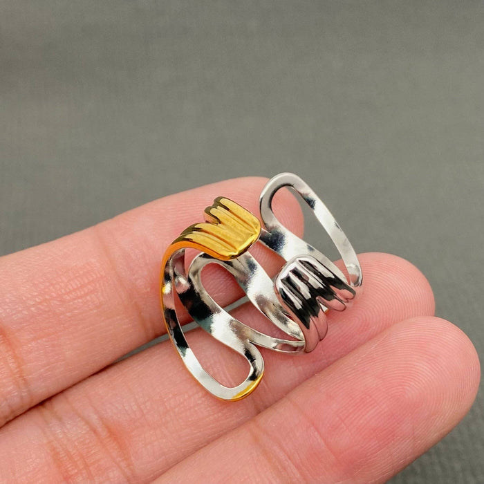 Two Tone Irregular Line 18K Gold Plated S.Steel Ring