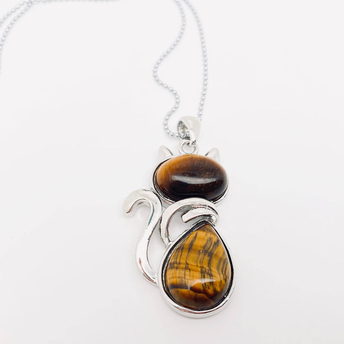 Natural Stone Cat-shaped Pendant Necklace - CS