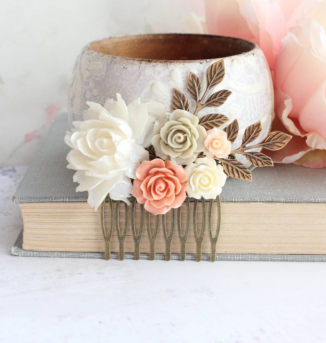 Flower Hair Comb | Vintage Style | Shimmering Ivory