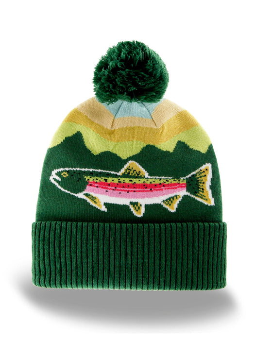 Rainbow Trout Knit Beanie Hat with Pom