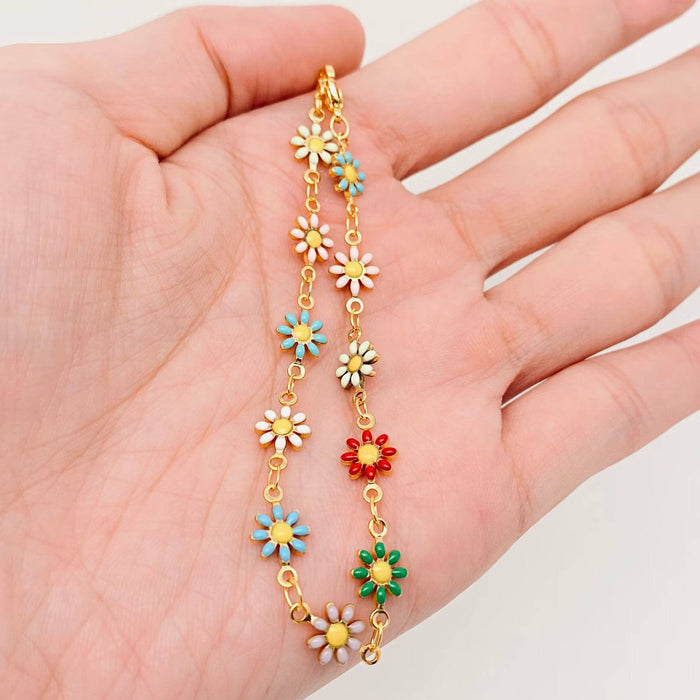 Enamel Flower Chain Bracelet