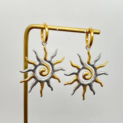 Two Tone Vortex Sun 18L Golden SS Huggie Earrings - FGS/MS