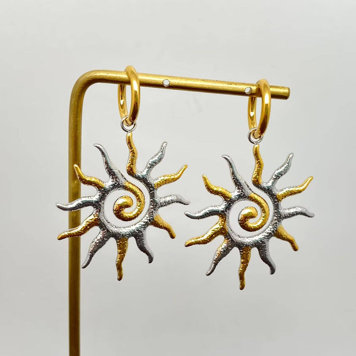 Two Tone Vortex Sun 18L Golden SS Huggie Earrings - FGS/MS