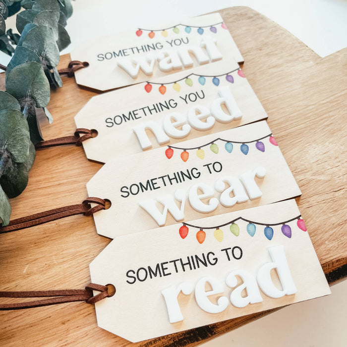 Mindful Gifting Tags | Want, Need, Wear, Read | 3D Lights