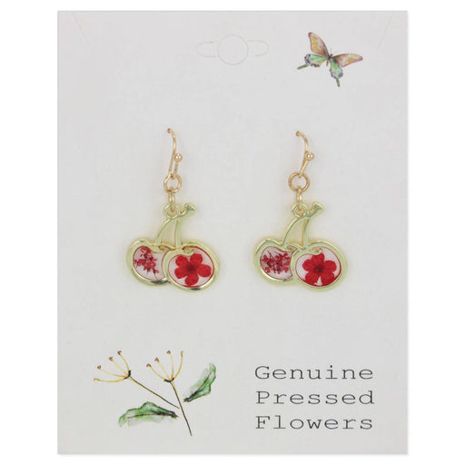 Red Dried Flower Gold Cherry Earrings
