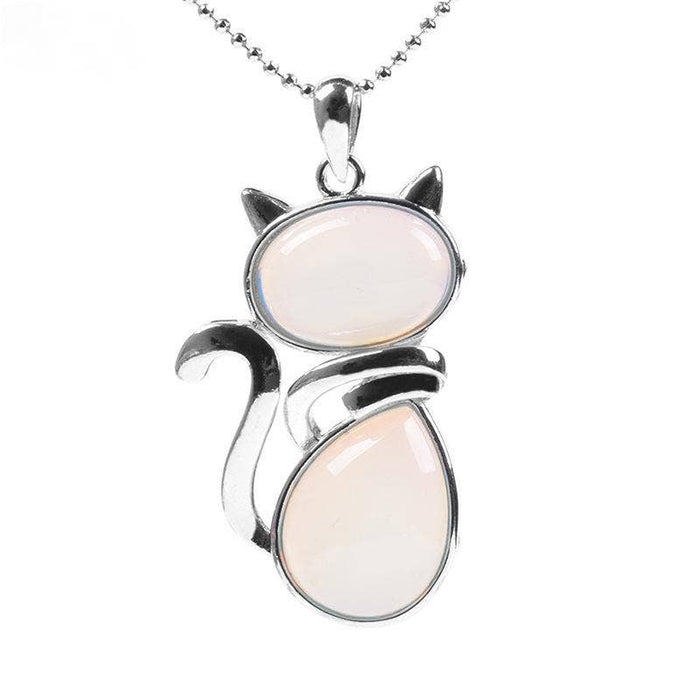 Natural Stone Cat-shaped Pendant Necklace - CS